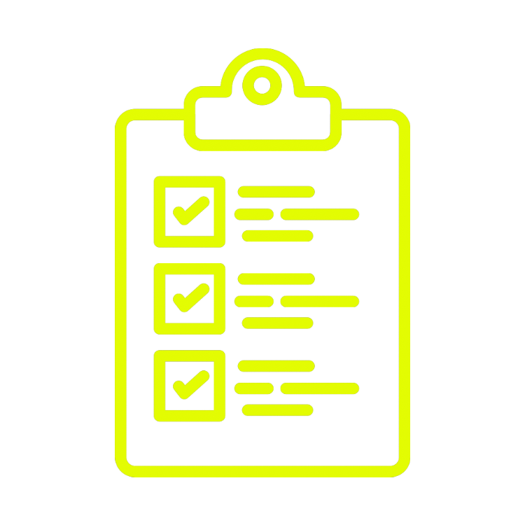 Yellow clipboard icon with checkboxes on a white background