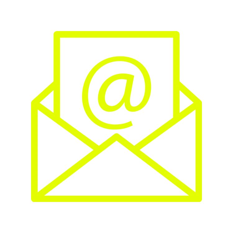 Icon of an open envelope with an @ symbol inside on a white background